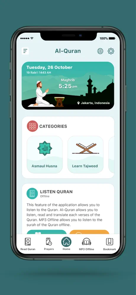 Al Quran MP3 App - Home Screen